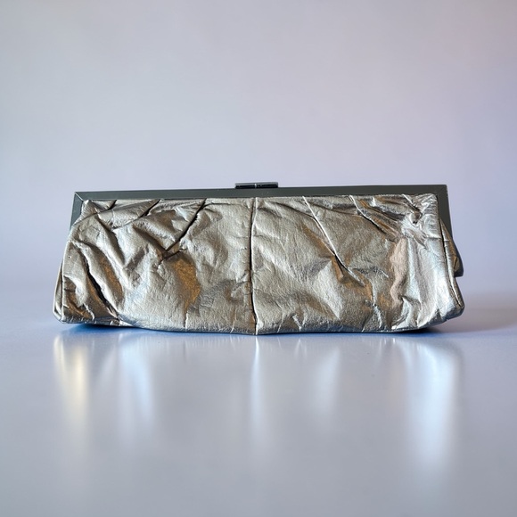Aldo Handbags - Aldo Metallic Silver-Gold Folded Clutch Gunmetal Herringbone Chain